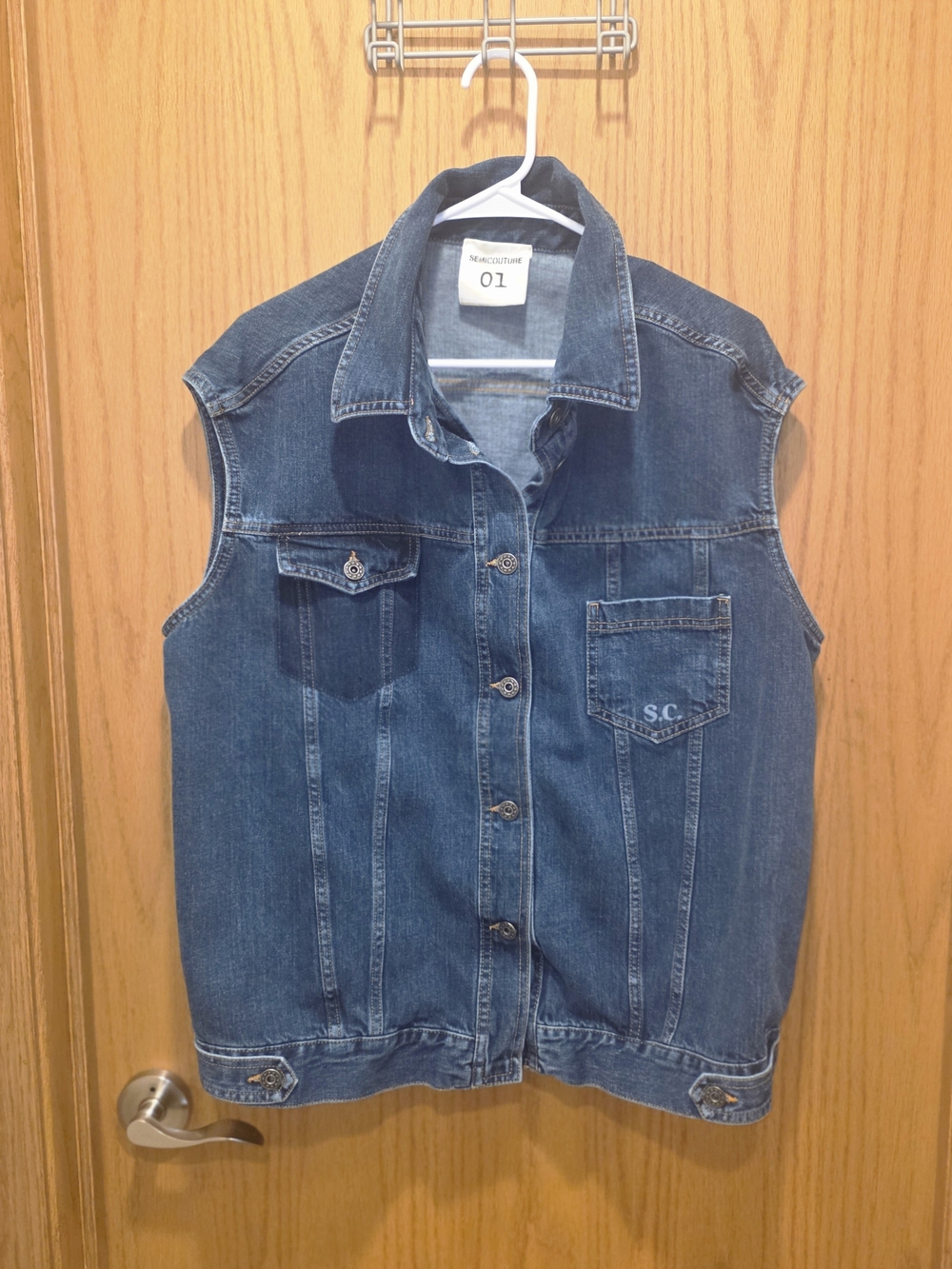 Designer Denim Sleeveless Vest - Blue